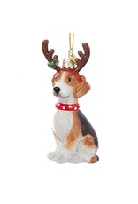 Kurt Adler Nobel Gems Beagle Dog With Antlers Glass Ornament