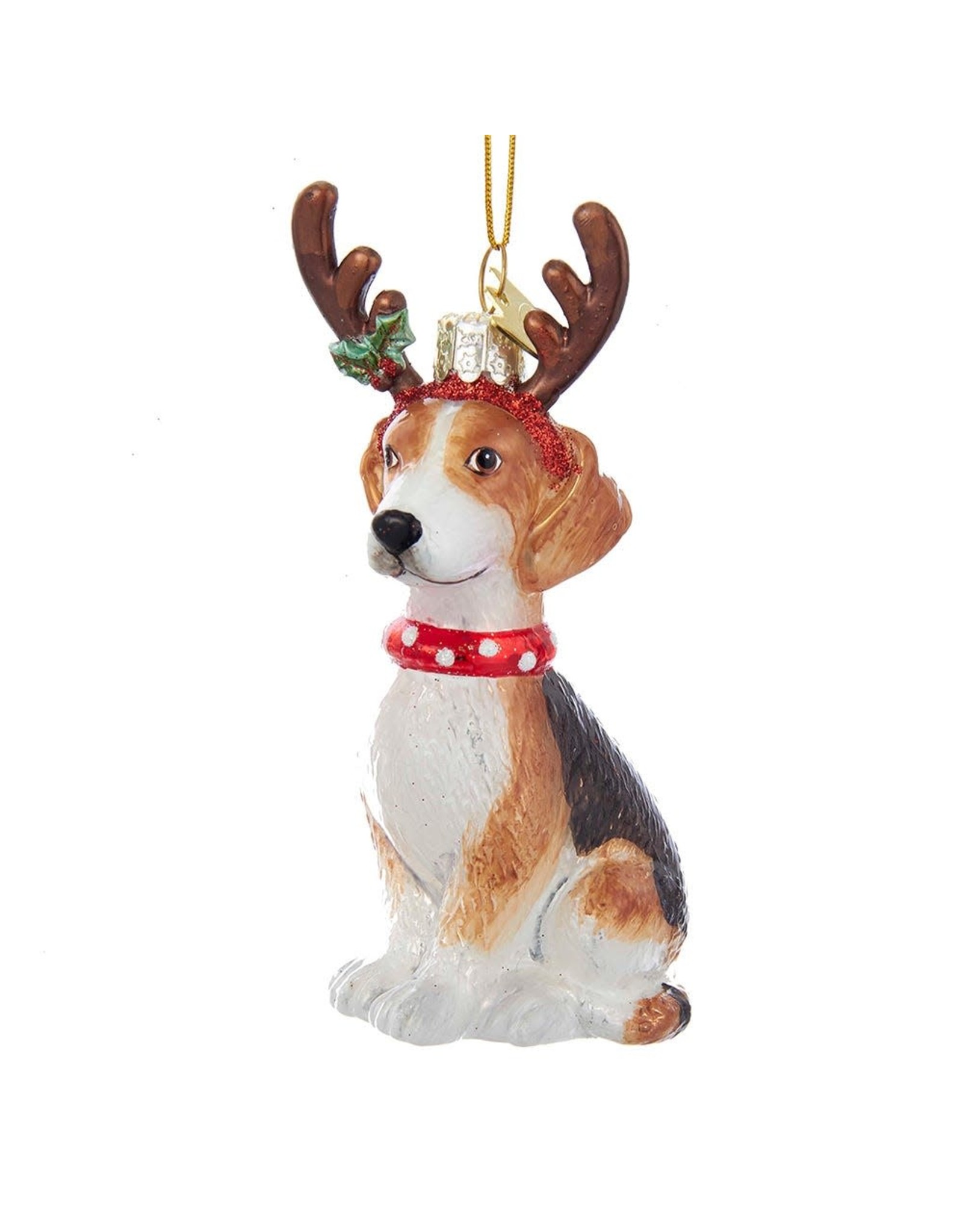 Kurt Adler Nobel Gems Beagle Dog With Antlers Glass Ornament