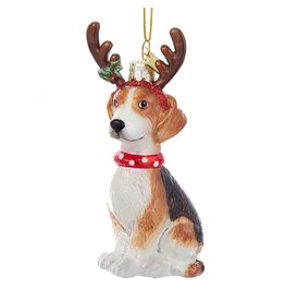 Kurt Adler Nobel Gems Beagle Dog With Antlers Glass Ornament