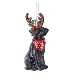 Kurt Adler Nobel Gems Black Labrador Retriever With Antlers Glass Ornament