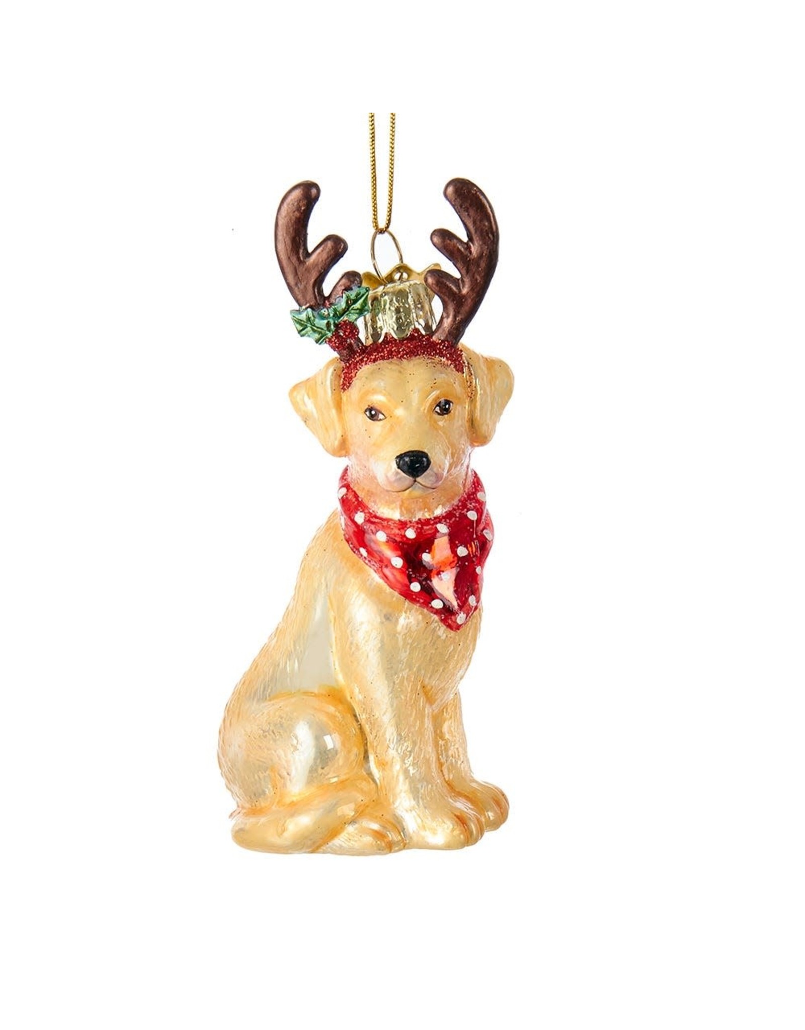 Kurt Adler Nobel Gems Yellow Labrador Retriever With Antlers Glass Ornament