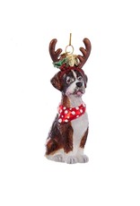 Kurt Adler Nobel Gems Boxer Dog With Antlers Glass Ornament