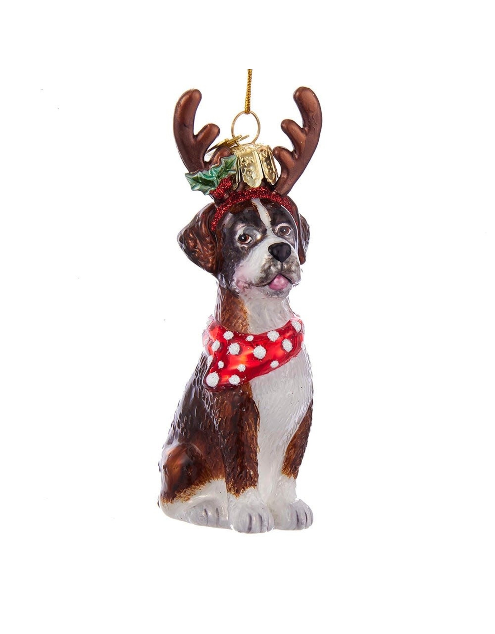 Kurt Adler Nobel Gems Boxer Dog With Antlers Glass Ornament