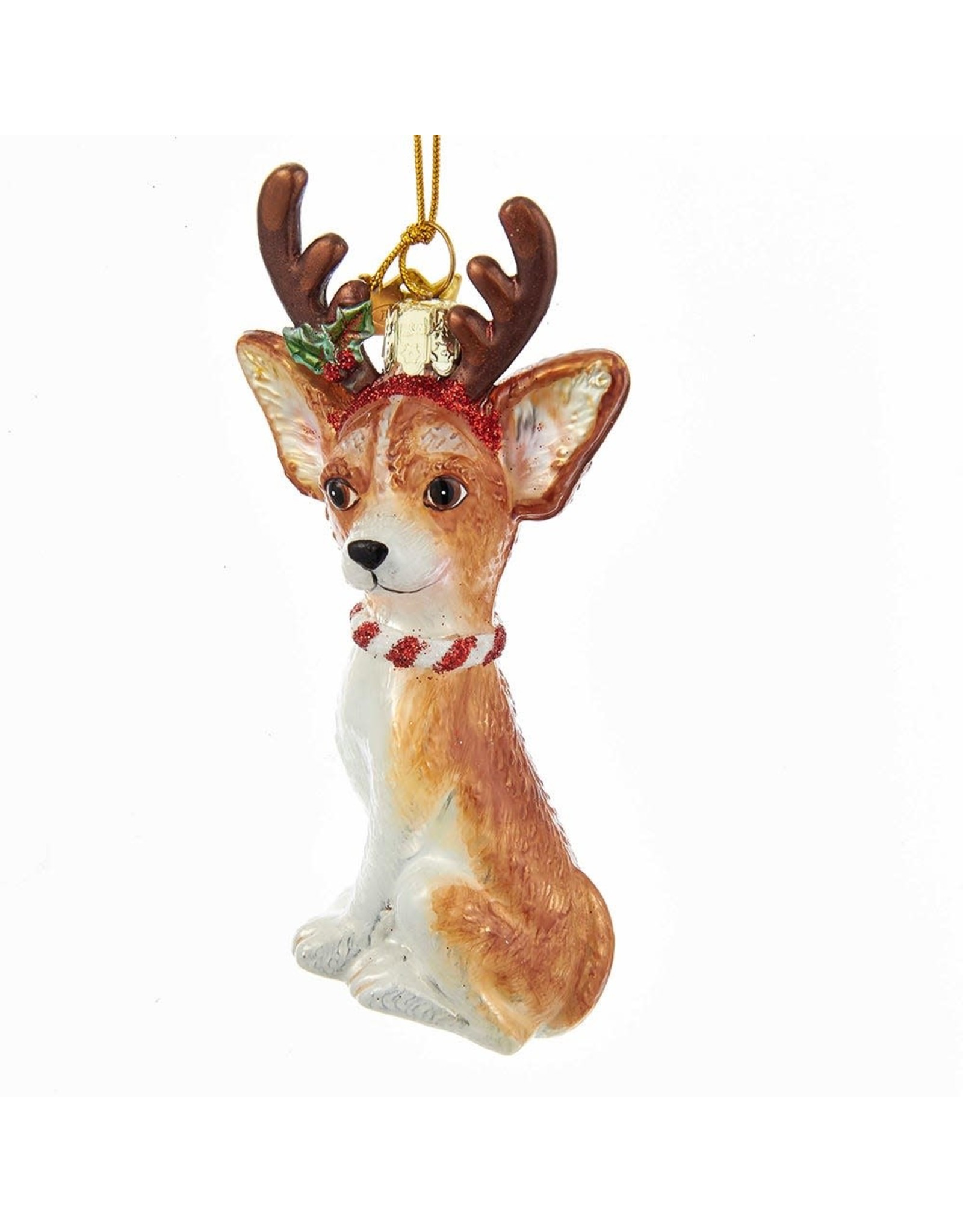 Kurt Adler Nobel Gems Chihuahua Dog With Antlers Glass Ornament