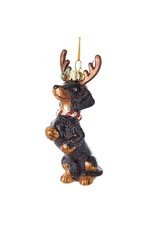 Kurt Adler Nobel Gems Dachshund Dog With Antlers Glass Ornament