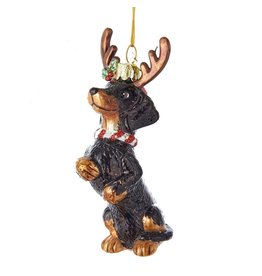 Kurt Adler Nobel Gems Dachshund Dog With Antlers Glass Ornament