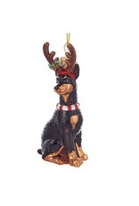 Kurt Adler Nobel Gems Doberman Dog With Antlers Glass Ornament