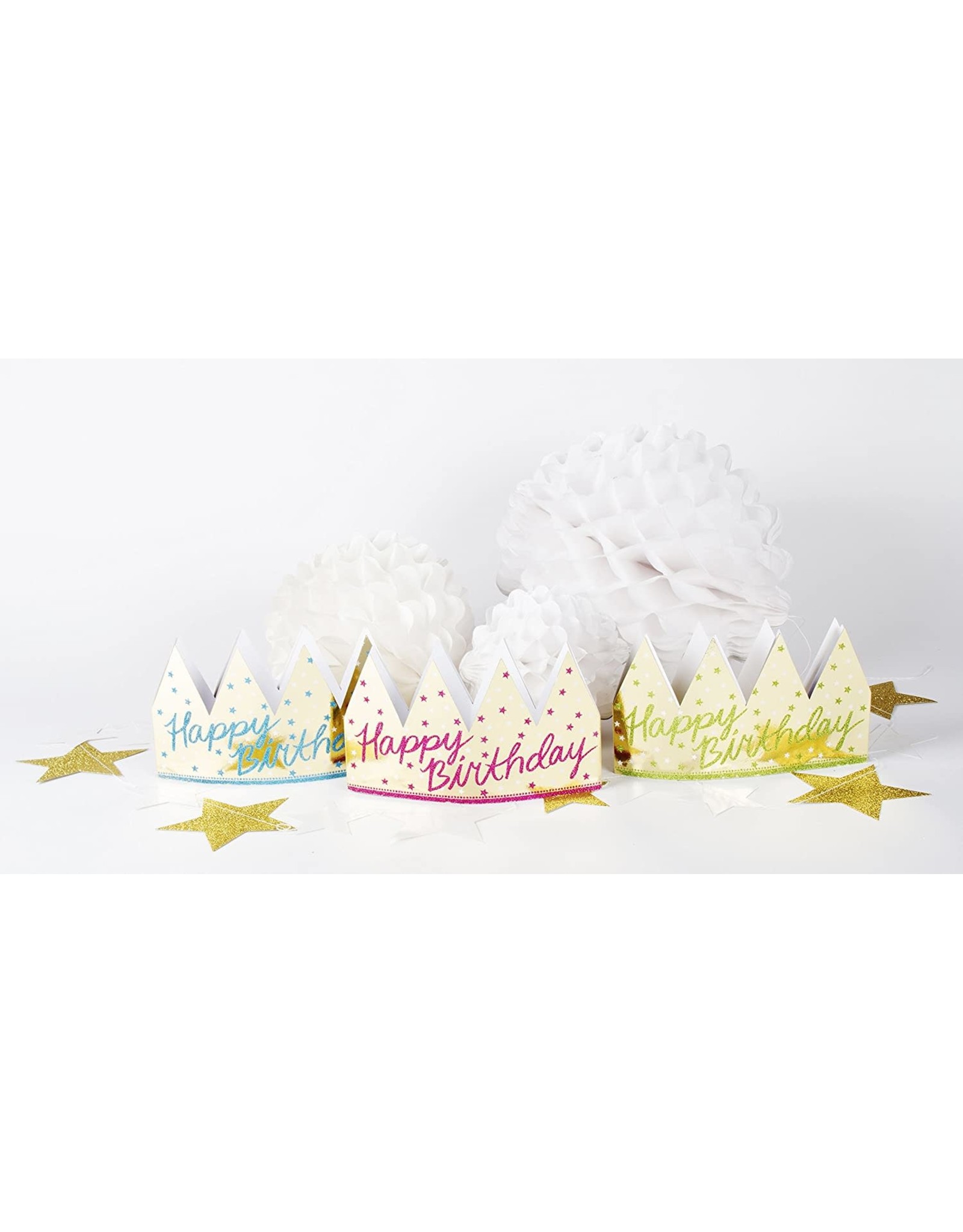 Gold Foil Glittered Happy Birthday Crowns 6pk