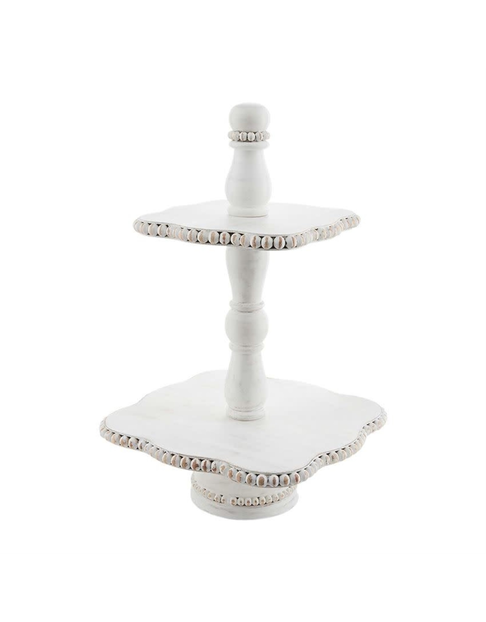 Mud Pie White Washed Beaded Tiered Server