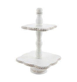 Mud Pie White Washed Beaded Tiered Server