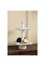 Mud Pie White Washed Beaded Tiered Server
