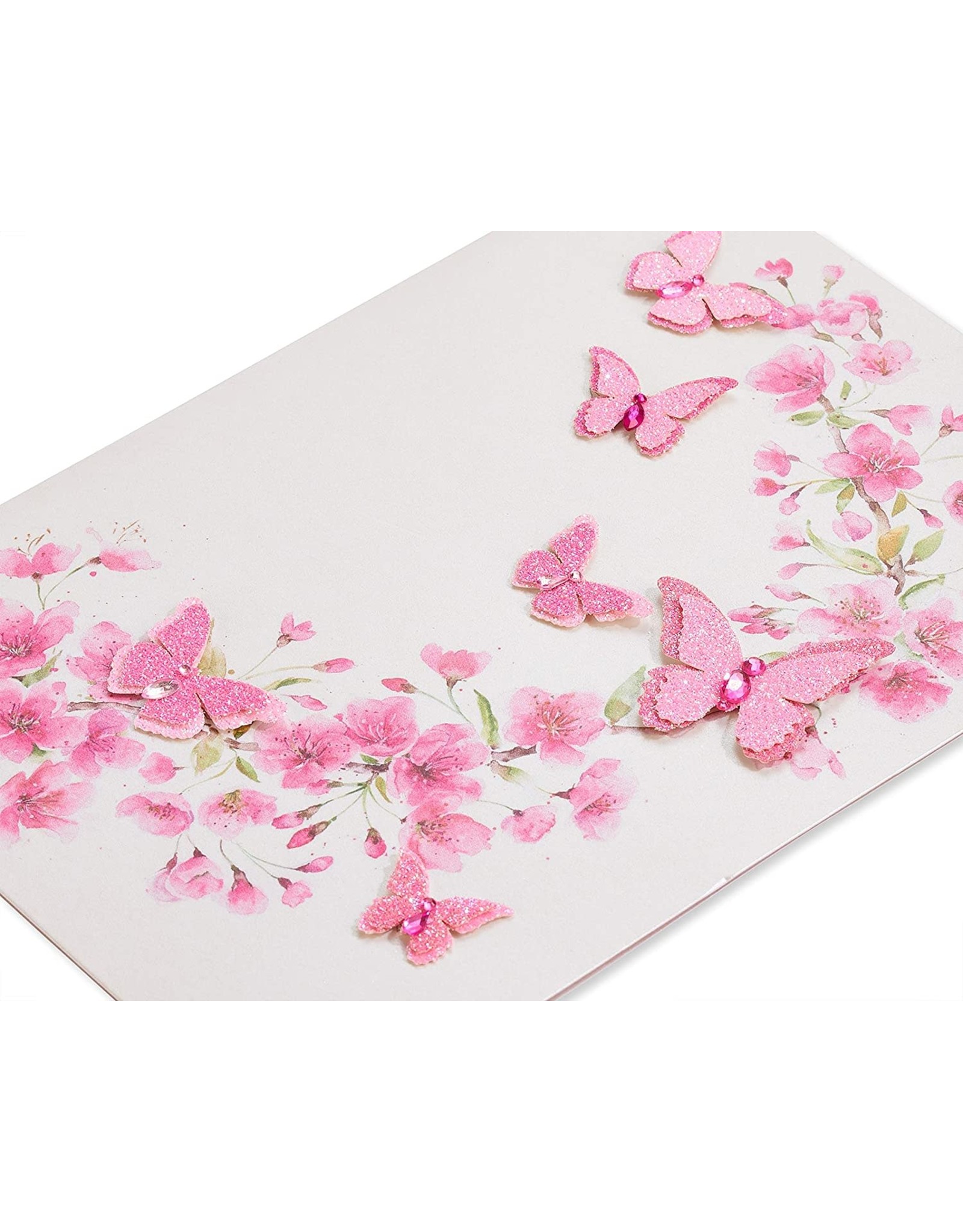 PAPYRUS® Blank Card Pink Glitter Butterflies Floral Design