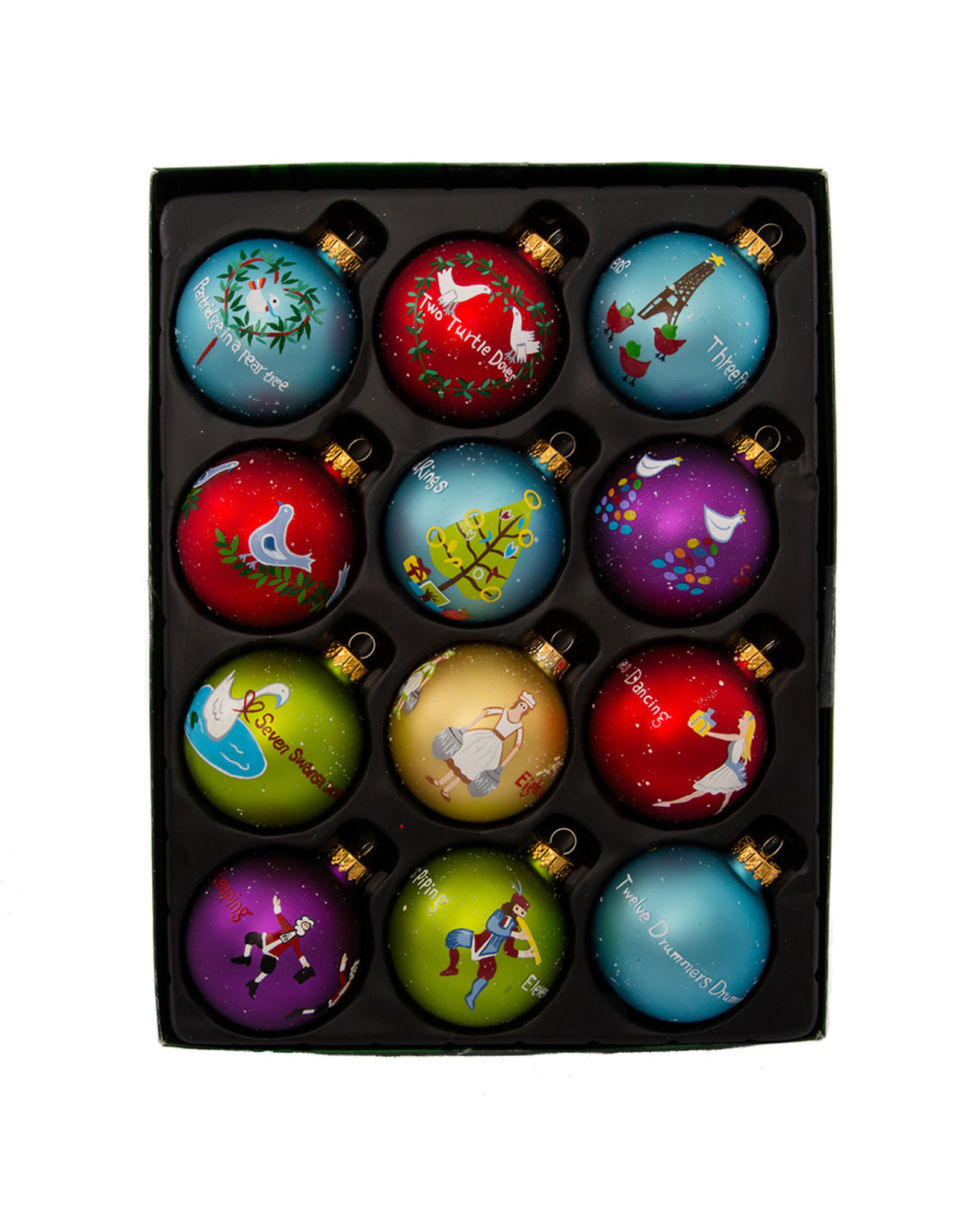 Kurt Adler 12 Days Of Christmas Ball Ornaments 12-Piece Box Set