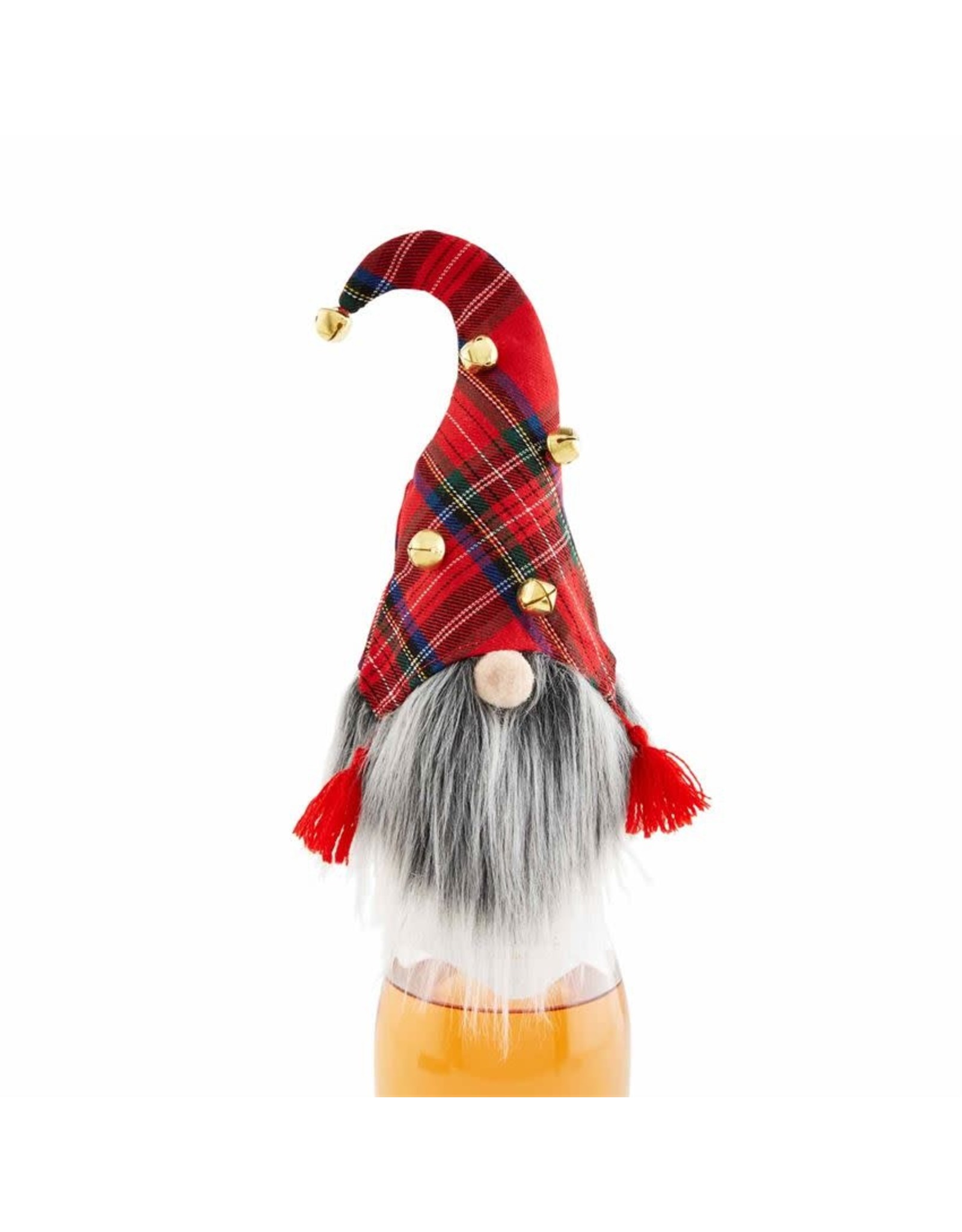 Mud Pie Christmas Gnome Bottle Cover Tartan Jingle Bells Hat