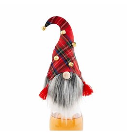 Mud Pie Christmas Gnome Bottle Cover Tartan Jingle Bells Hat