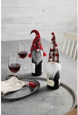 Mud Pie Christmas Gnome Bottle Cover Tartan Jingle Bells Hat