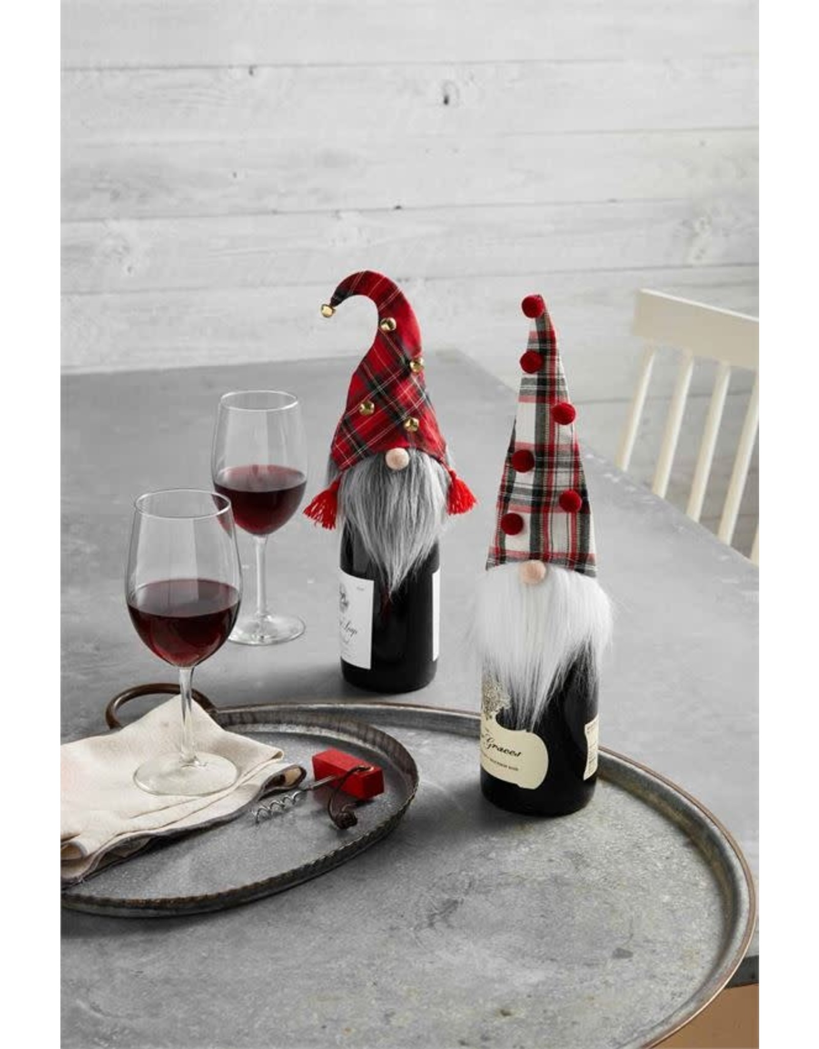 Mud Pie Christmas Gnome Bottle Cover Tartan Jingle Bells Hat