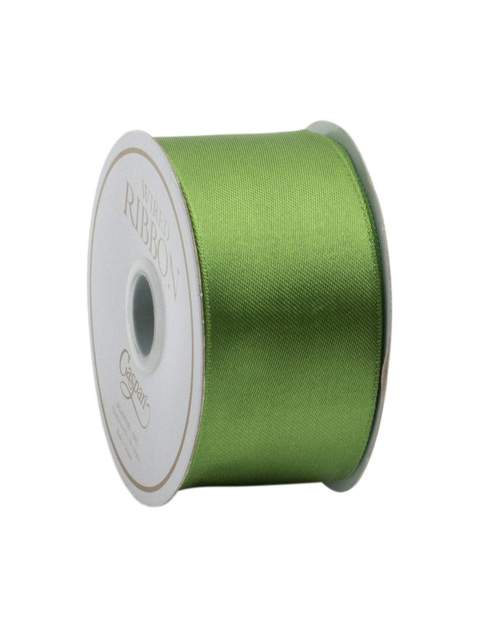 Caspari Solid Green Satin Wired Ribbon - 9 Yard Spool