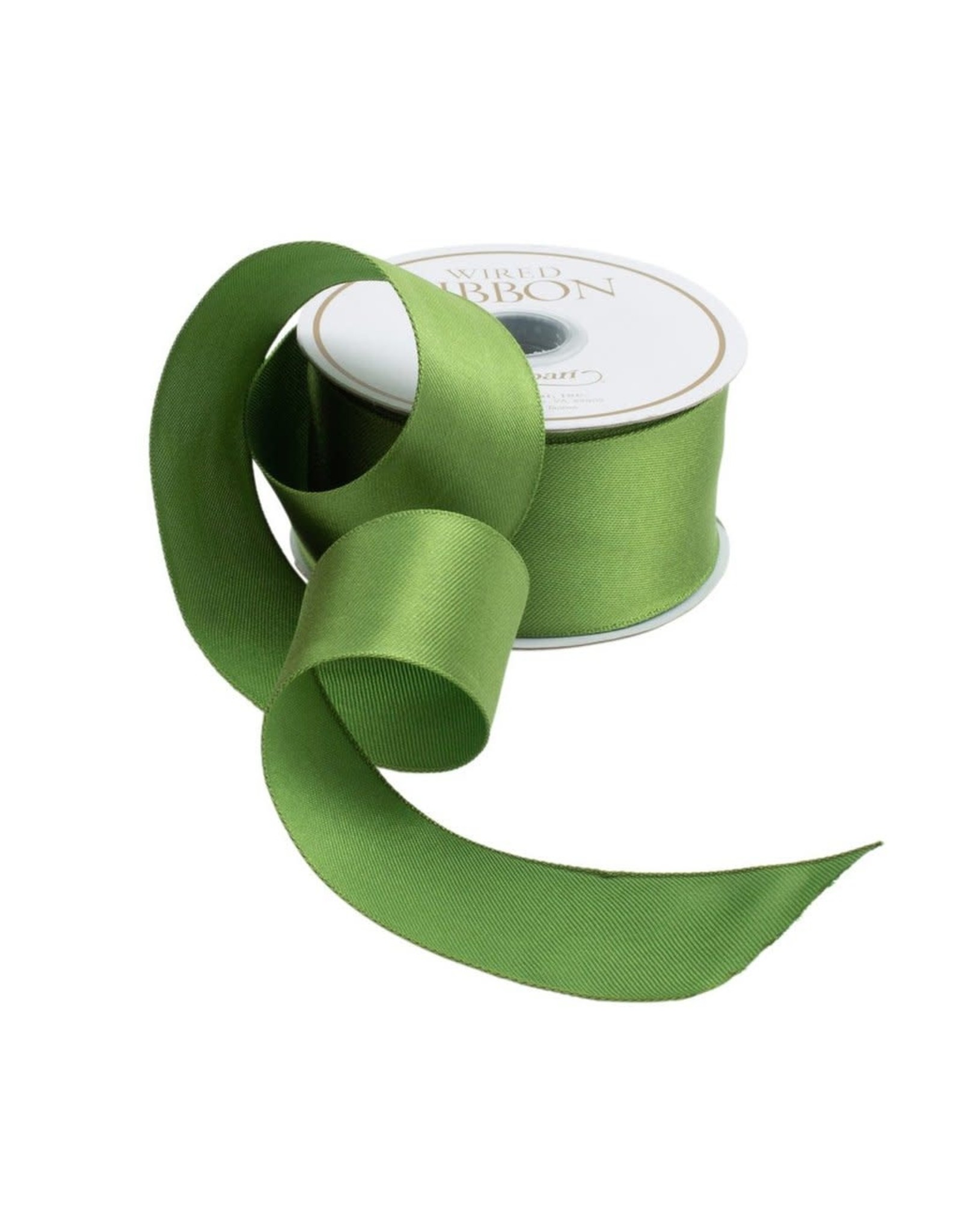 Caspari Solid Green Satin Wired Ribbon - 9 Yard Spool