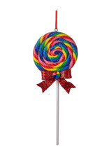 Kurt Adler Glitter Round Swirl Rainbow Lollipop Ornament Red Bow