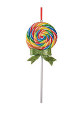 Kurt Adler Glitter Round Swirl Rainbow Lollipop Ornament Green Bow