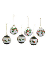 Kurt Adler Holly Leaves and Berries 80mm Glass Ball Ornaments Set 6