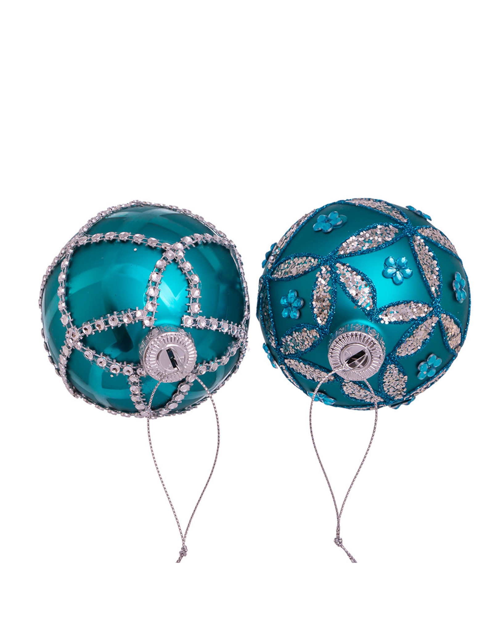 Kurt Adler Teal Glass Ball Ornaments W Embellishments Set of 6