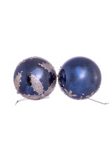 Kurt Adler Navy And Silver Glass Ball Ornaments Set of 6
