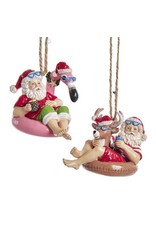 Kurt Adler Beach Santa Sitting On Pool Float Ornaments 2 Assorted