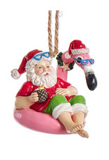 Kurt Adler Beach Santa Sitting On Flamingo Pool Float Ornament