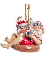 Kurt Adler Beach Santa Sitting On Reindeer Pool Float Ornament