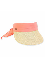 Sun N Sand Women's Hats Chiffon Scarf Straw Visor - Coral