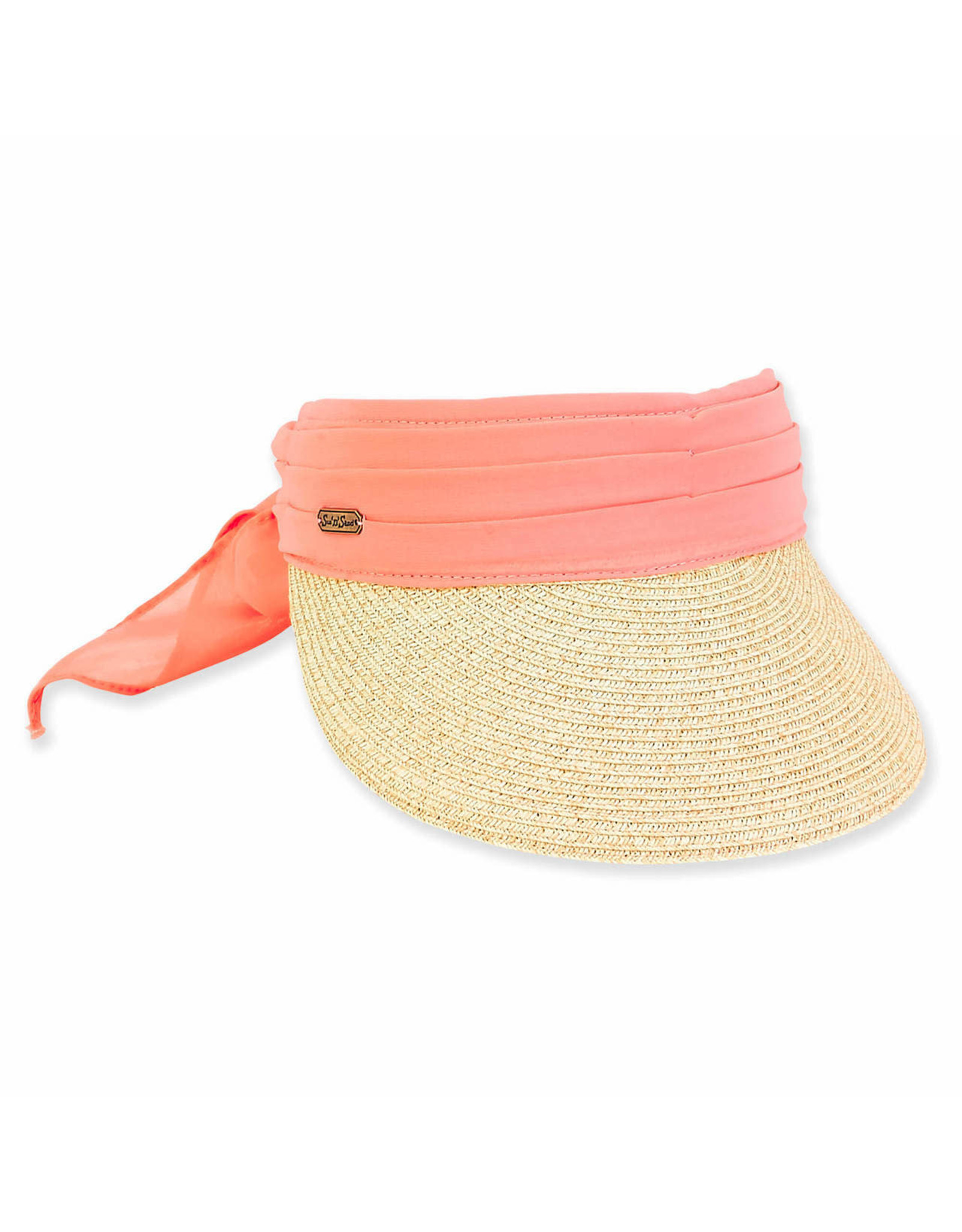 Sun N Sand Women's Hats Chiffon Scarf Straw Visor - Coral