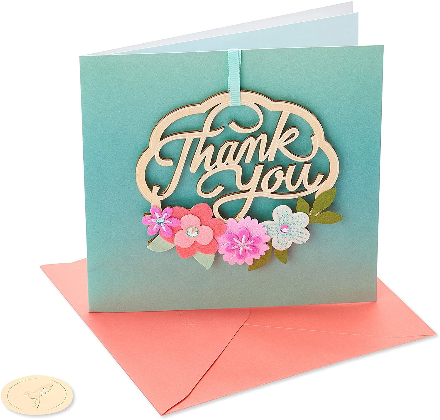 Carte De Remerciement Papyrus Orchidée | Avec Paillettes Et Fleurs 3D | 11,4 X 15,2 Cm | Enveloppe Et Sceau Doré Inclus