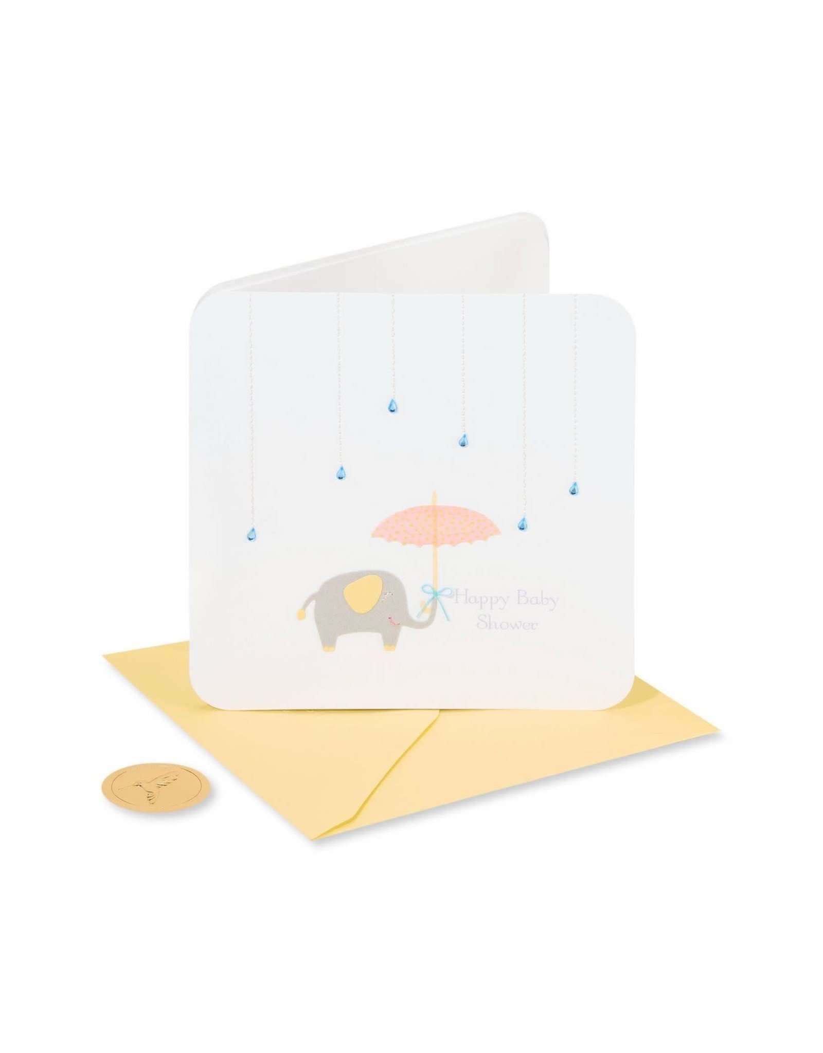 PAPYRUS® Baby Shower Card Raindrops Umbrella And Elephant