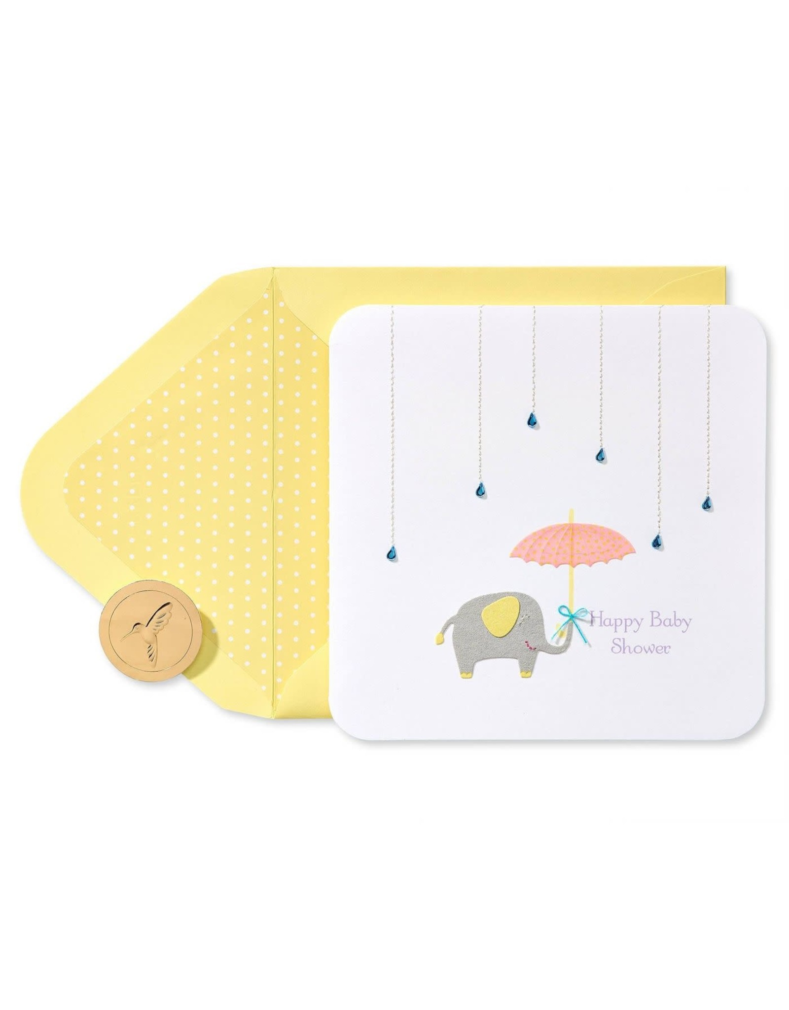 PAPYRUS® Baby Shower Card Raindrops Umbrella And Elephant