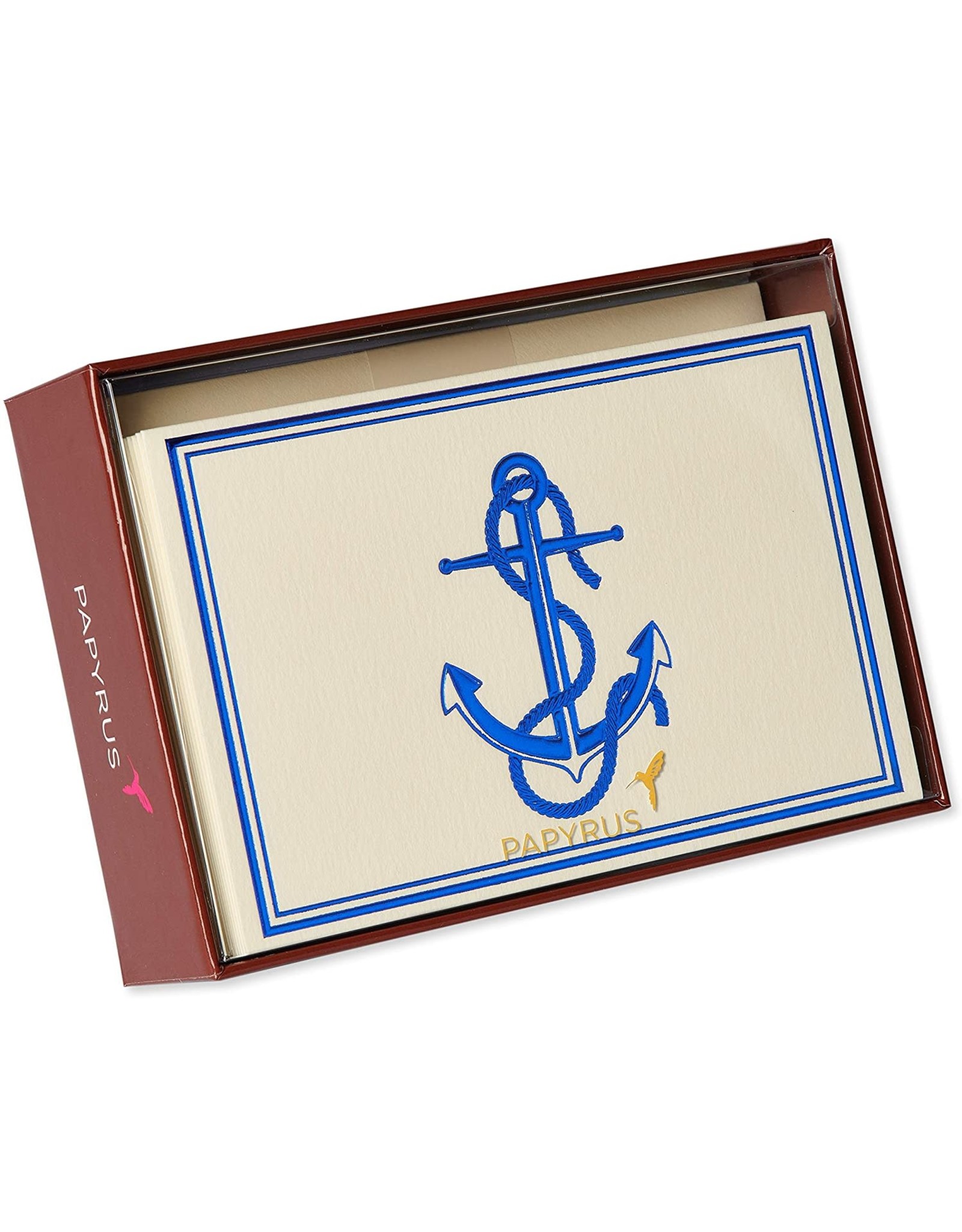 PAPYRUS® Boxed Notes Set of 16 Nautical Blue Anchor Blank Note Cards
