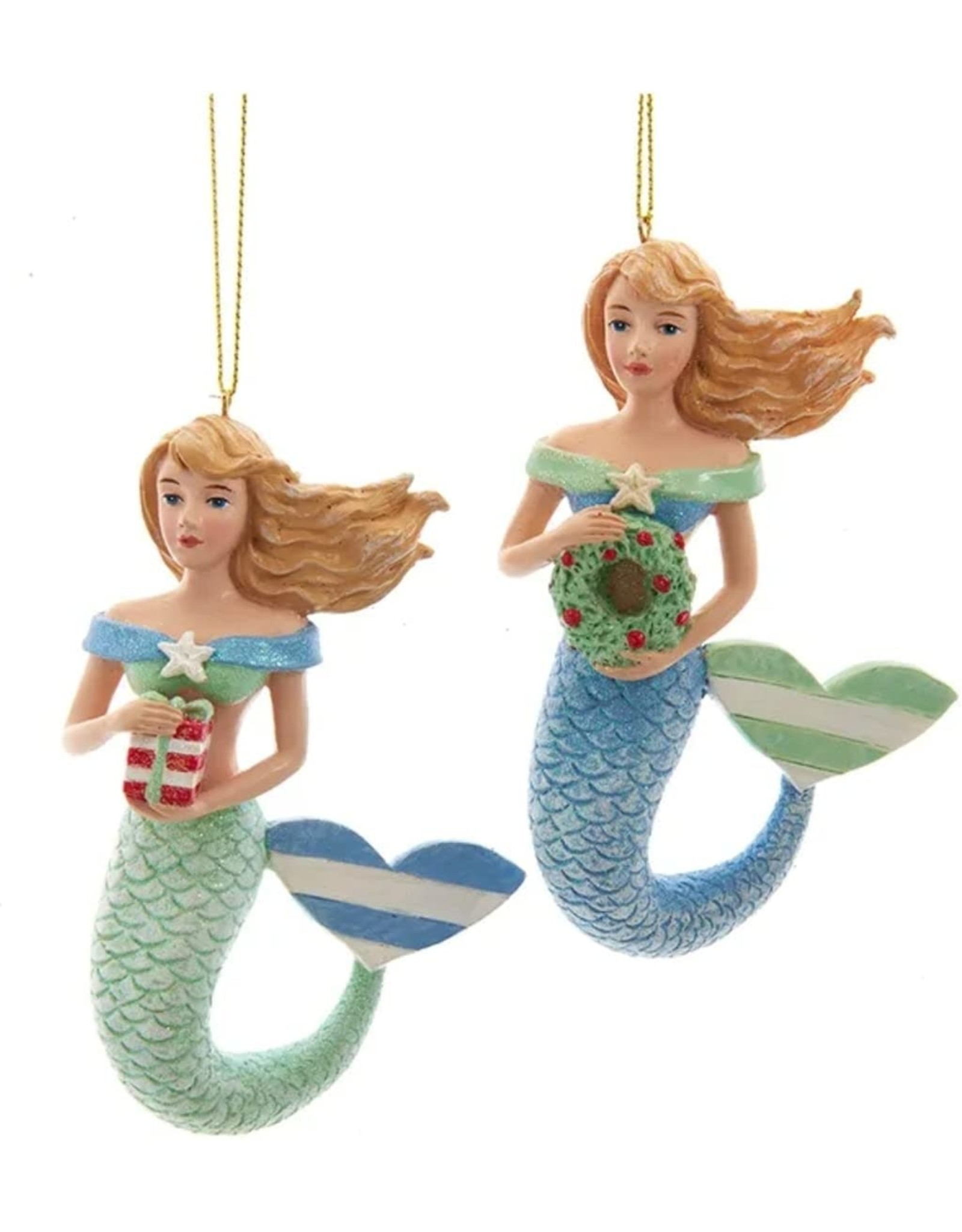 Kurt Adler Whimsical Mermaid Ornaments Blue n Green Set of 2
