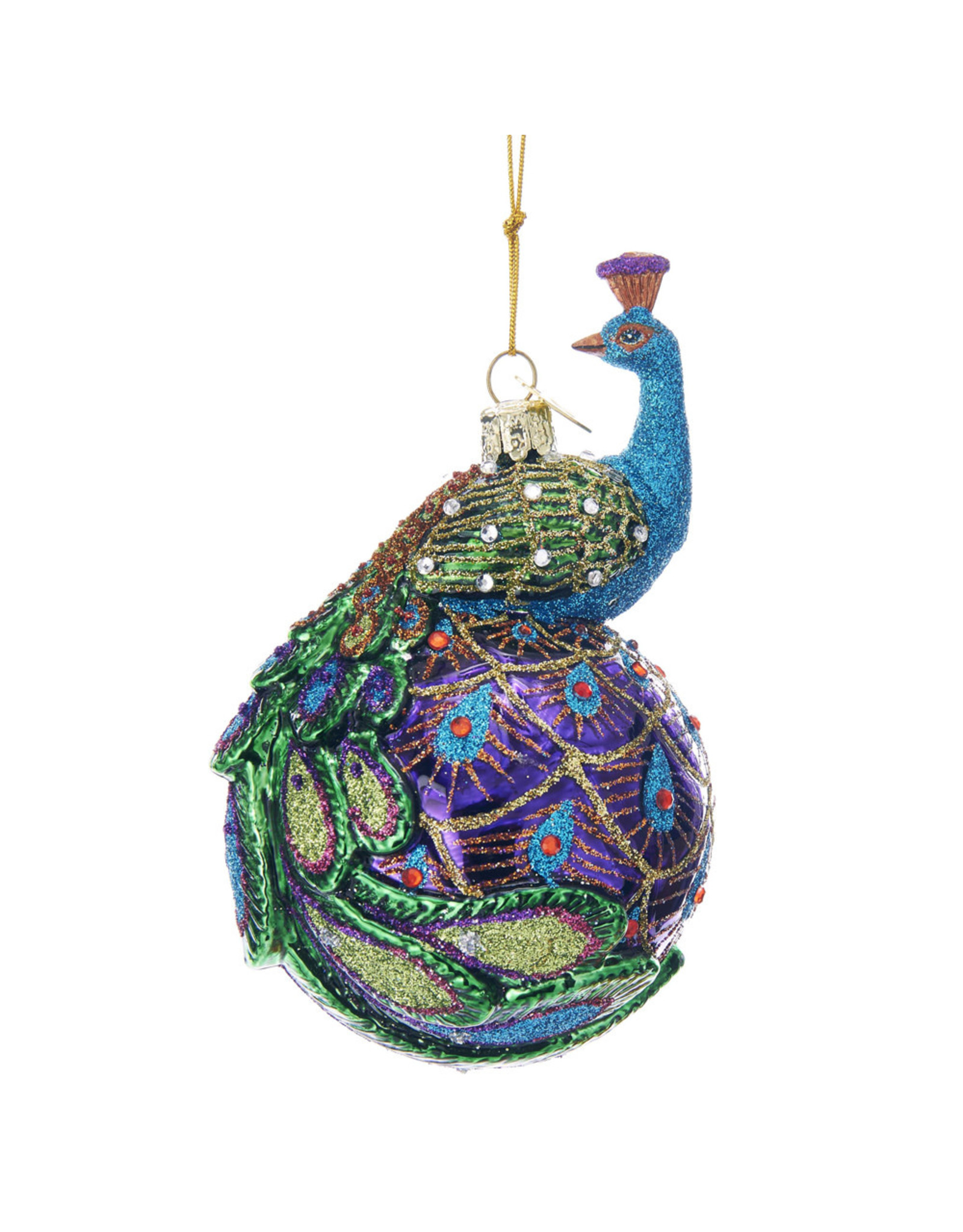 Kurt Adler Nobel Gems Peacock Glass Ball Ornament