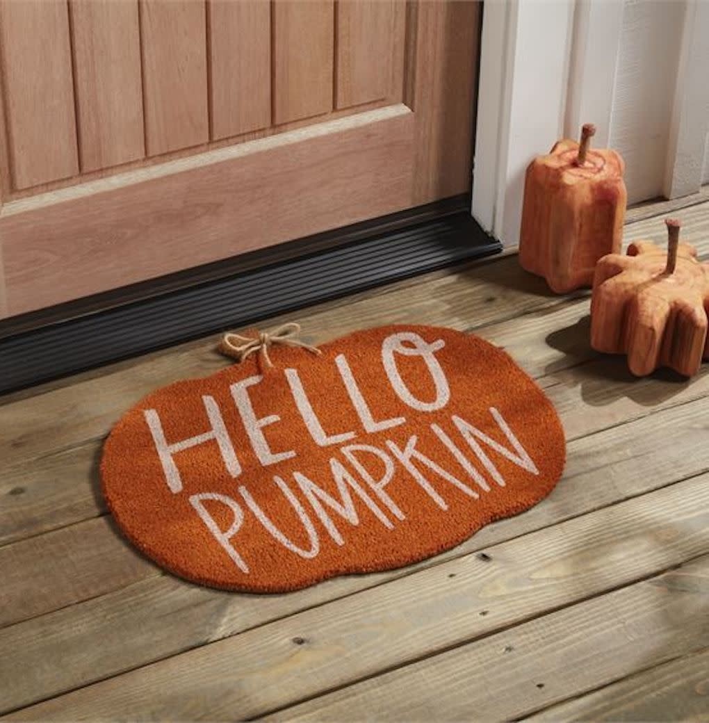 Mud Pie Hello Pumpkin Doormat Woven Coir Mat for Fall Halloween