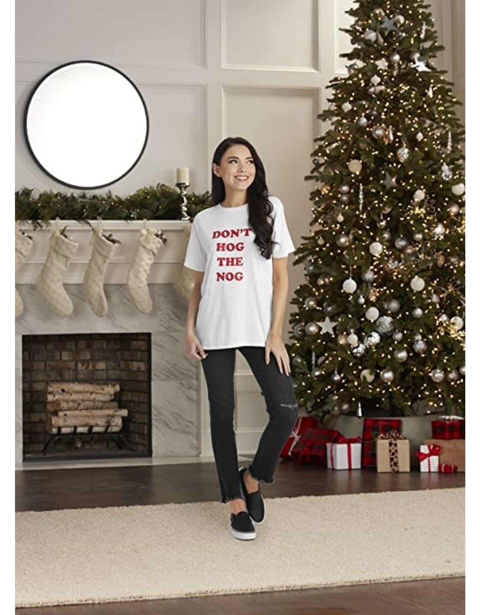 Mud Pie Holiday Graphic Tees Dont Hog The Nog T-Shirt S-M