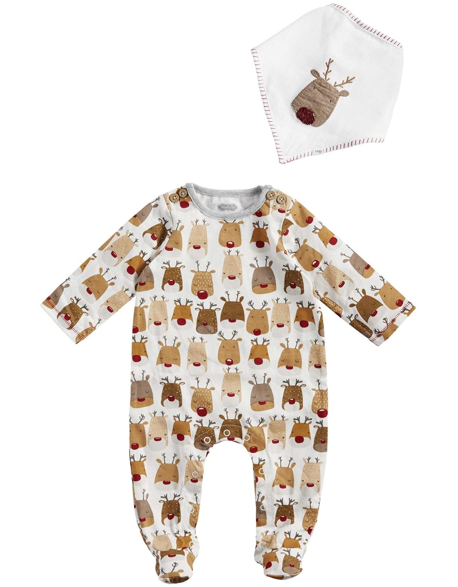 Mud Pie Kids Gifts Reindeer Sleeper And Bib Set 0-3 Months