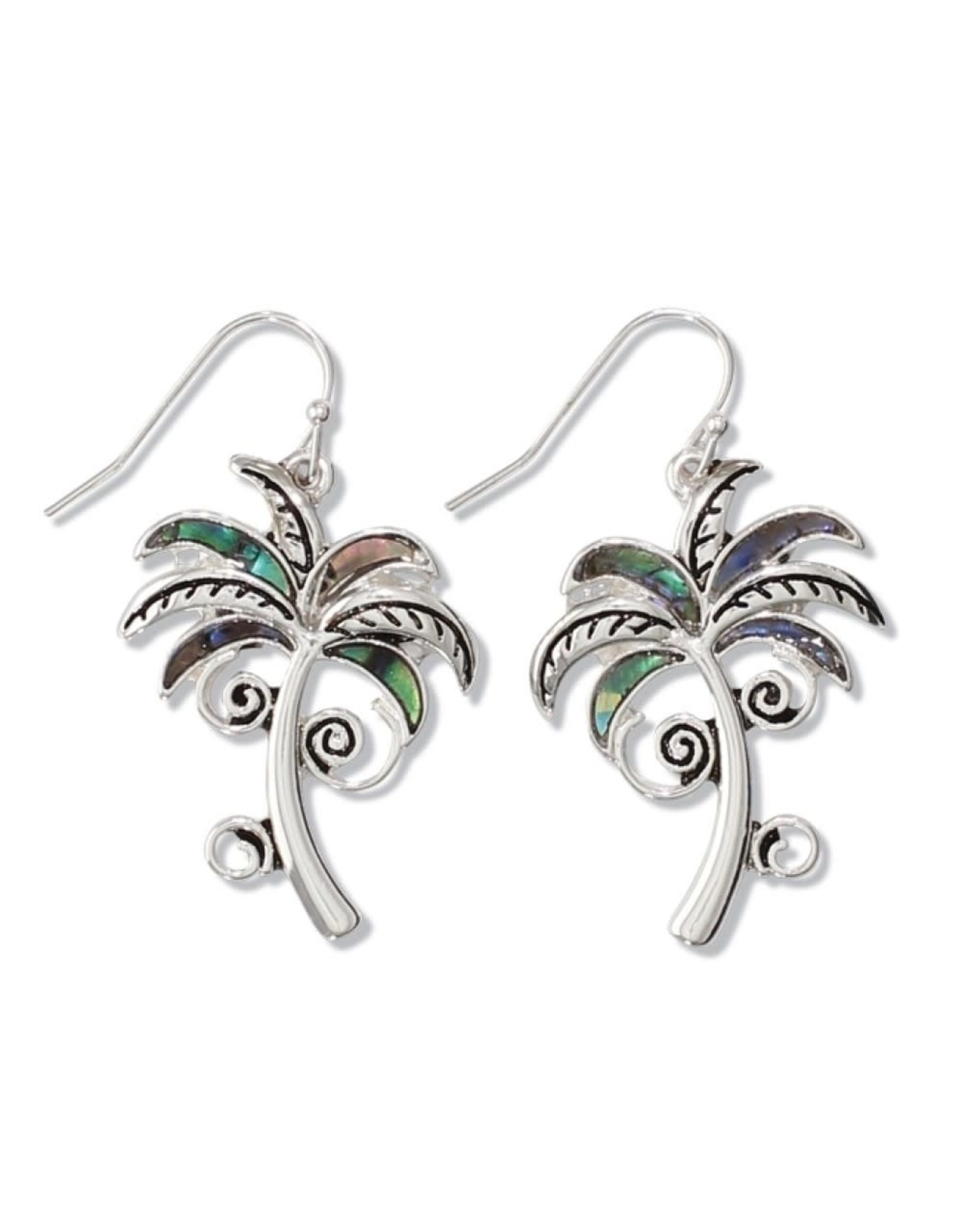 Periwinkle by Barlow Silver Curly Palm Tree Abalone Inlay Earrings