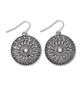 Periwinkle by Barlow Antiqued Silver Crystal Disc Earrings