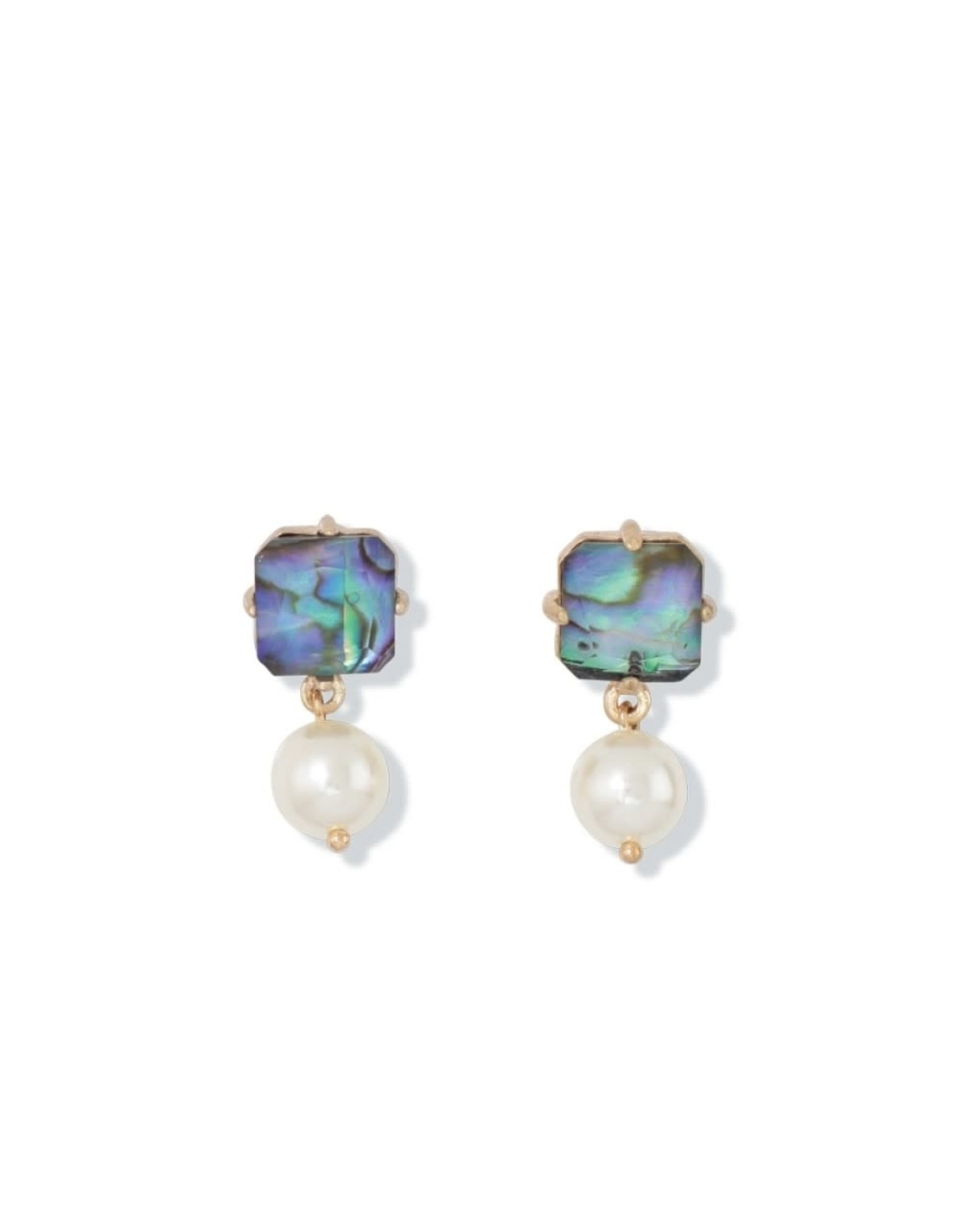 Periwinkle by Barlow Gold Posts Marbled Inlay Pearl Charms Earrings