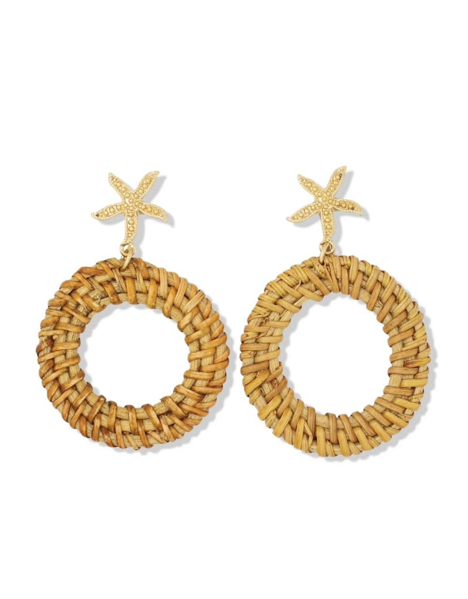 Periwinkle by Barlow Gold Textured Starfish Circle Rattan Drops Post Earrings