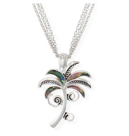 Periwinkle by Barlow 17 Inch Palm Tree Abalone Inlay Necklace