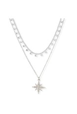 Periwinkle by Barlow Bright Silver Two Tone Star Drop Crystal Burst Necklace