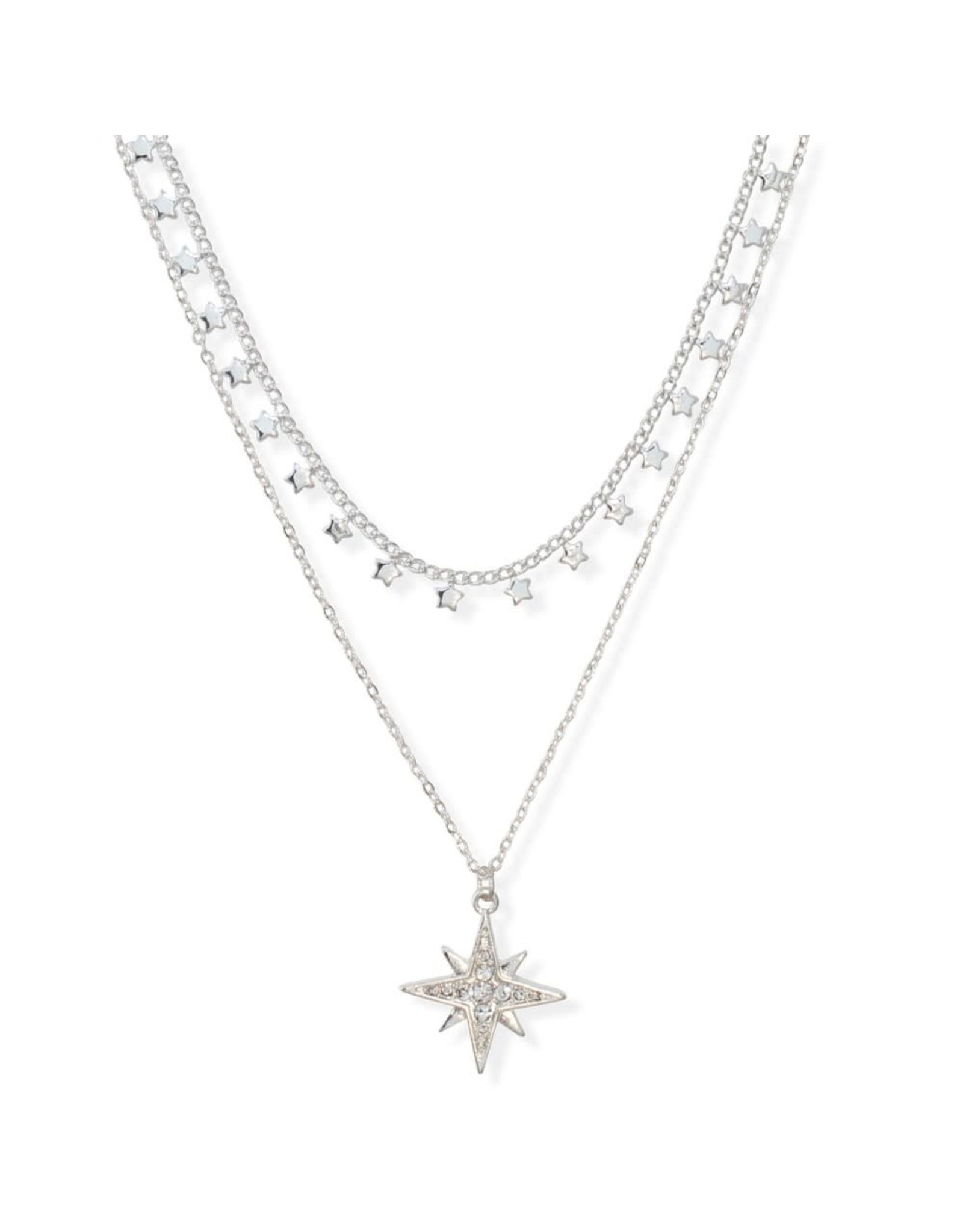 Periwinkle by Barlow Bright Silver Two Tone Star Drop Crystal Burst Necklace