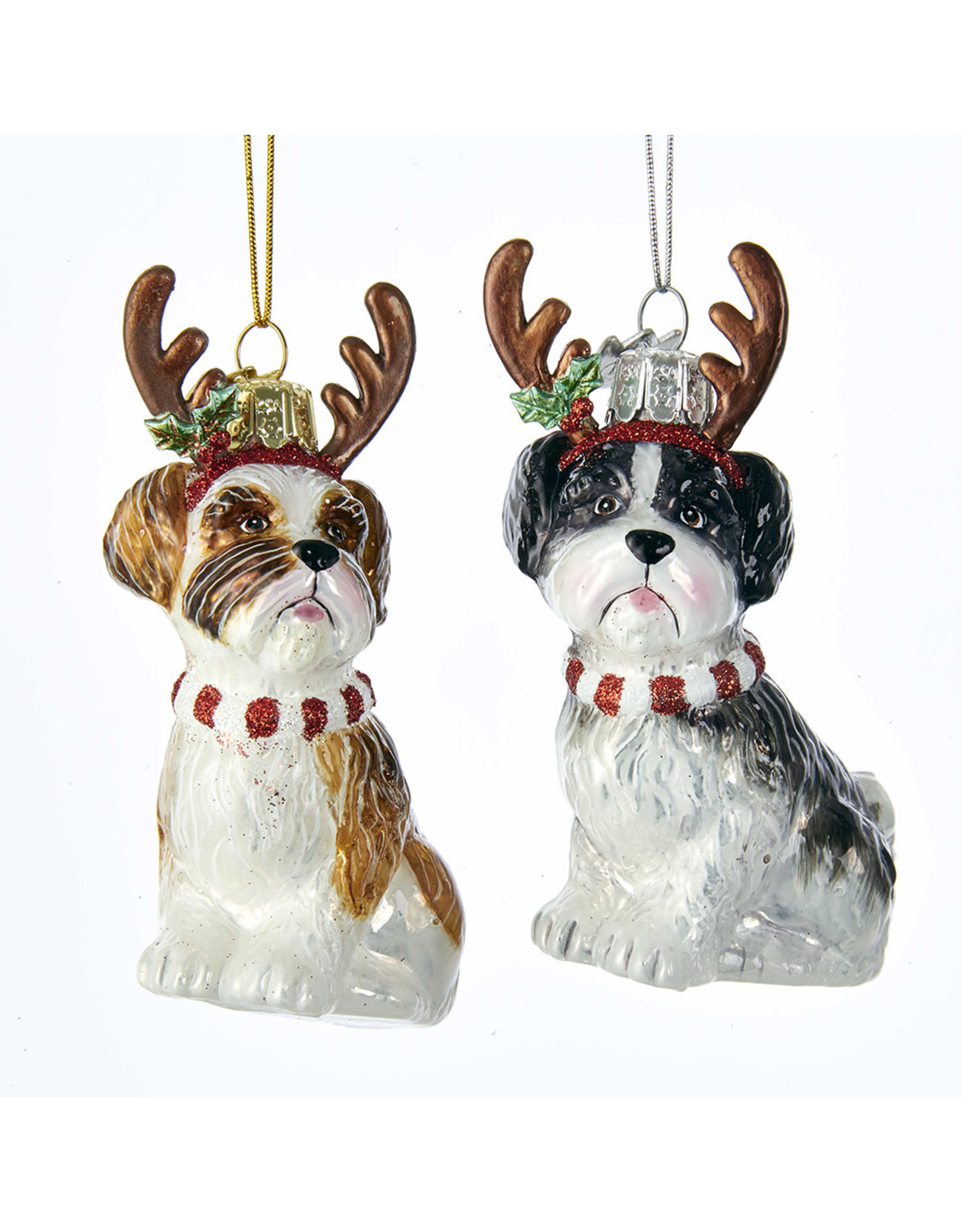 Kurt Adler Nobel Gems Shih-Tzu W Antlers Ornaments 2 Assorted
